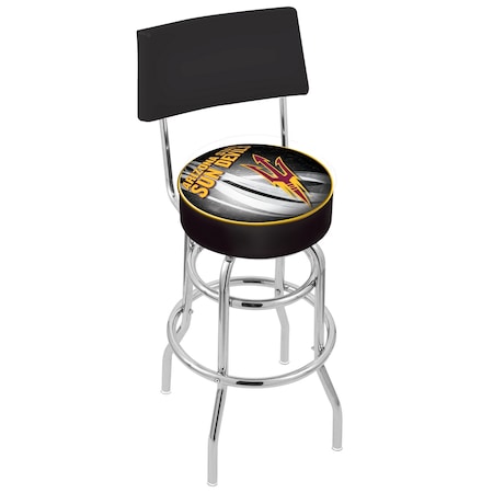 Holland Bar Stool Co 25" Chrome 2-Ring Arizona State Swivel Bar Stool, Back, Pitchfork L7C425ArizSt-F-D2